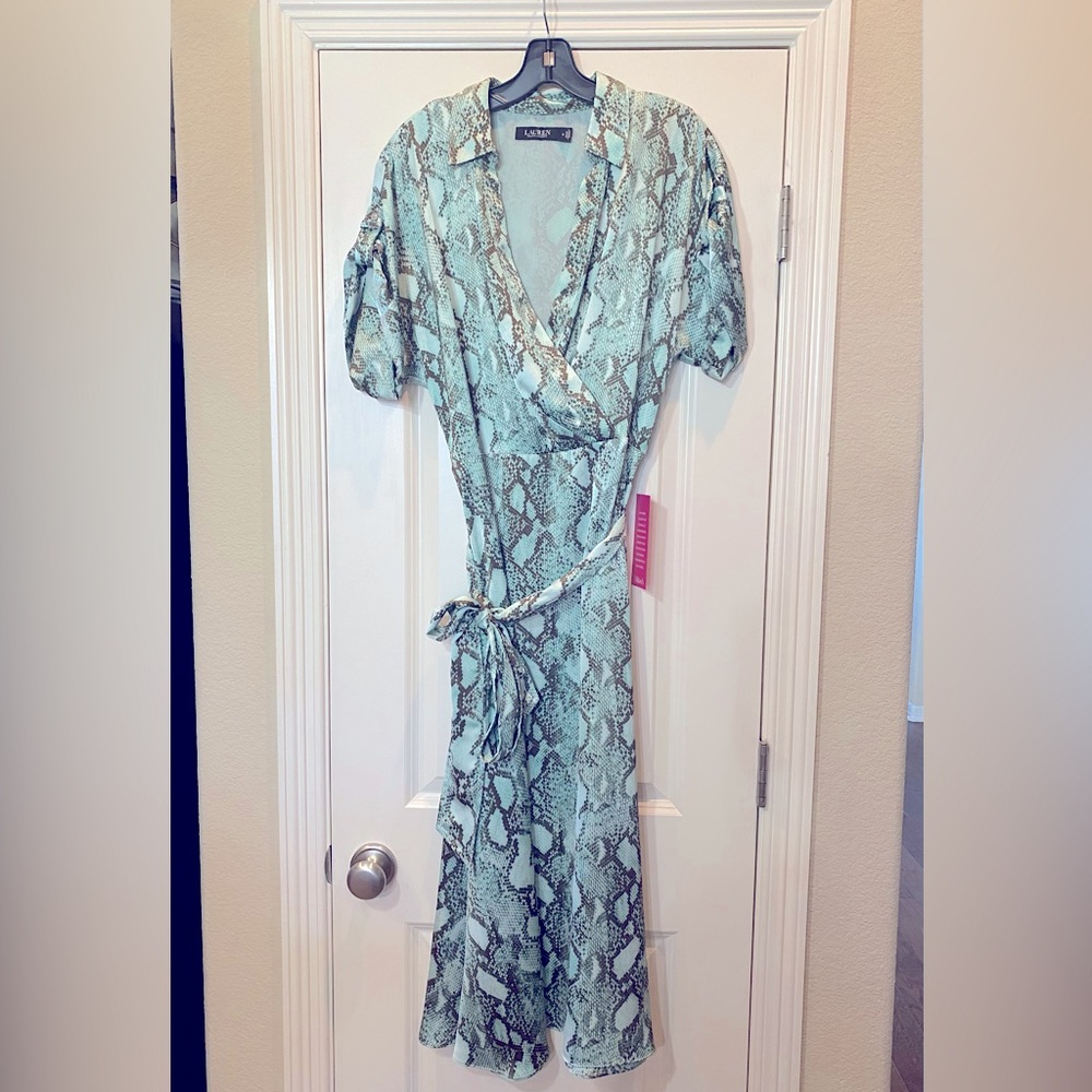 Women’s Lauren by Ralph Lauren satin snake print midi dress